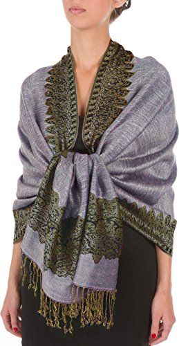 Sakkas Border Pattern Woven Pashmina Shawl Schal Wrap Stola - Schwarz Gelb von Sakkas