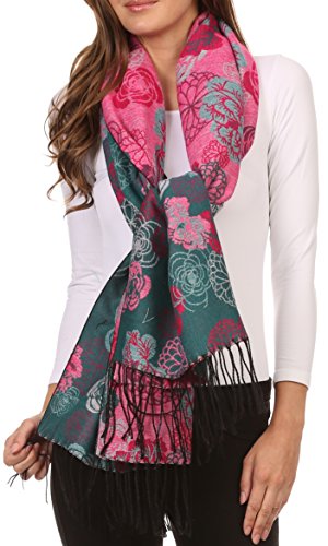 Sakkas CHS1810 Ontario Doppelschicht Blumen Pashmina/Schal/Wrap/Stola mit Fransen - 3-Teal - One Size Regular Sakkas CHS1810 Ontario Doppelschicht Blumen Pashmina/Schal/Wrap/Stola mit Fransen - 3-Teal - One Size Regular von Sakkas