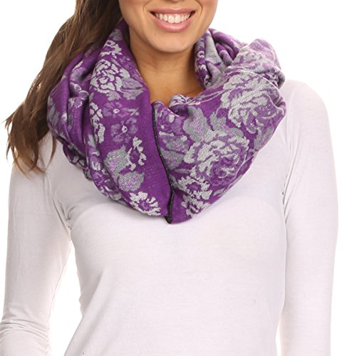 Sakkas CHS1810 - Ontario doppelte Schicht Blumen Pashmina/Schal/Wrap/Stola mit Fransen - 2-Purple - OS von Sakkas