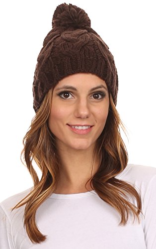 Sakkas CHSS1544 -Tabb Unisex Zopfmuster Pom Pom Bommel Beanie Hut - Braun - One Size Regular von Sakkas