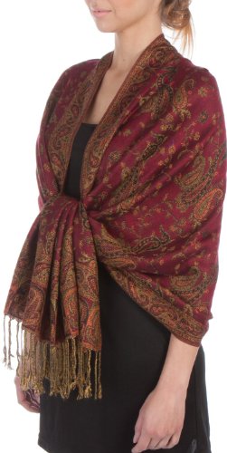 Sakkas Doppelschichtiger Jacquard Paisley Pashmina Schal/Wickel/Stola, Burgunder, Einheitsgröße von Sakkas