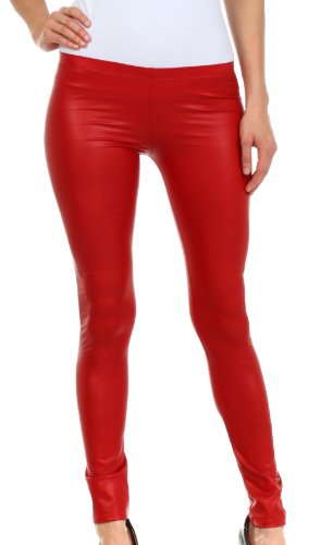 Sakkas FOMatteLiquid8515 Footless Ultra Slim Fit Matte Flüssigkeit Wet Look Leggings - rot/Medium von Sakkas