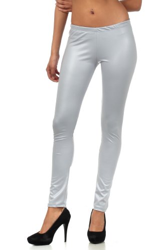 Sakkas FOMatteLiquid8515 Fußlose Ultra Slim Fit Matte Flüssigkeit Wet Look Leggings - Grau/Medium von Sakkas