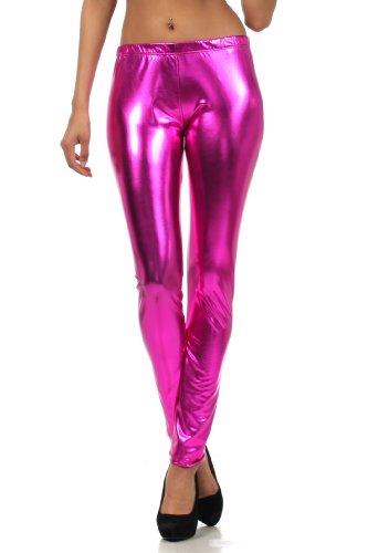 Sakkas Footless Liquid Wet Look Metallic Stretch Leggings - Pink/Large von Sakkas