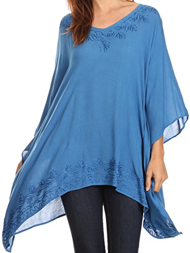 Sakkas K2022S - Wren Leichte Kreis Poncho Spitzenbluse mit detaillierten Stickerei - Blue - O Sakkas K2022S - Wren Leichte Kreis Poncho Spitzenbluse mit detaillierten Stickerei - Blue - O von Sakkas