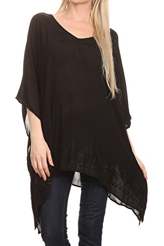 Sakkas K2022S - Wren Leichte Kreis Poncho Spitzenbluse mit detaillierten Stickerei - Schwarz - O Sakkas K2022S - Wren Leichte Kreis Poncho Spitzenbluse mit detaillierten Stickerei - Schwarz - O von Sakkas