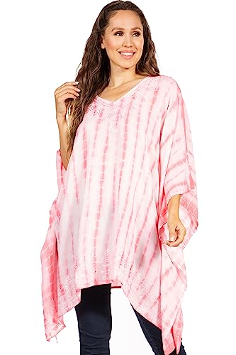 Sakkas K2022S - Wren Leichte Kreis Poncho Spitzenbluse mit detaillierten Stickerei - TD-Fuchsia - OS von Sakkas
