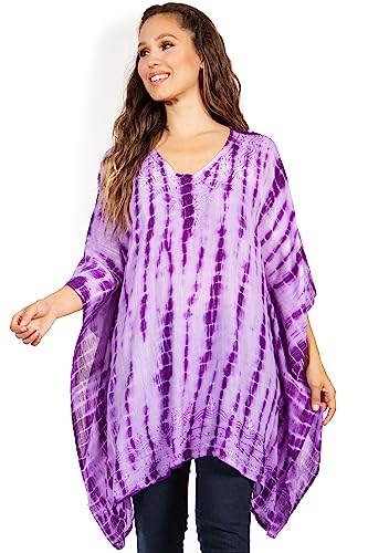 Sakkas K2022S - Wren Leichte Kreis Poncho Spitzenbluse mit detaillierten Stickerei - TD-Purple - OS von Sakkas