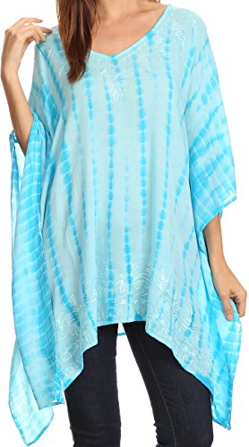 Sakkas K2022S - Wren Leichte Kreis Poncho Spitzenbluse mit detaillierten Stickerei - TD-Turquoise - OS von Sakkas