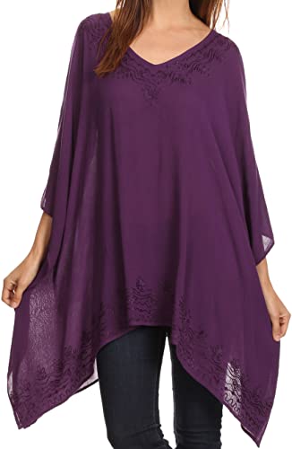 Sakkas K2022S - Wren Leichte Kreis Poncho Spitzenbluse mit detaillierten Stickerei - Violett - OS von Sakkas