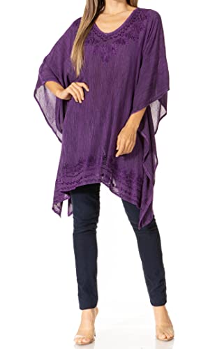 Sakkas K2022S - Wren Lightweight Circle Poncho Top Bluse mit detaillierter Stickerei - A-Lila - OS von Sakkas