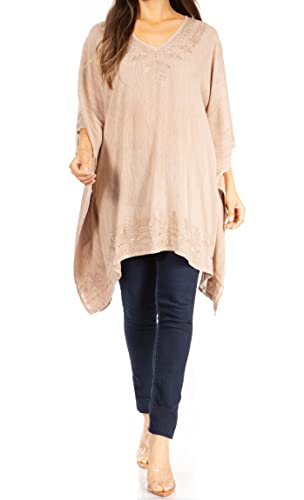 Sakkas K2022S - Wren Lightweight Circle Poncho Top Bluse mit detaillierter Stickerei - A-Oatmeal - OS von Sakkas