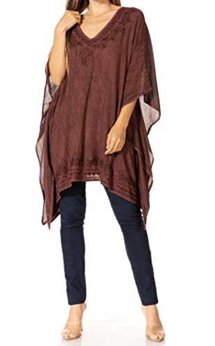 Sakkas K2022S - Wren Lightweight Circle Poncho Top Bluse mit detaillierter Stickerei - A-Wine - OS von Sakkas