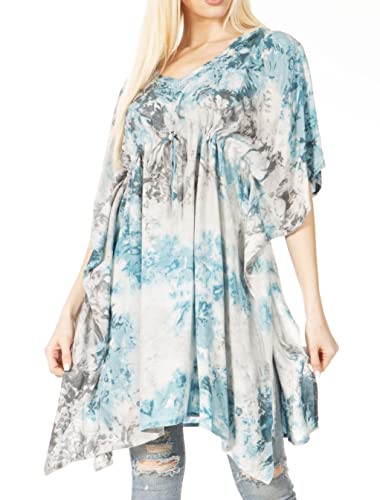 Sakkas KAF-1032 - Marcy Damen Kaftan Top Tunika Kleid V-Ausschnitt Lose Sommer Boho Swing Coverup - 1038-Grau - OS von Sakkas