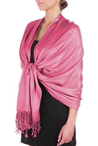 Sakkas Large Weiche seidige Pashmina Schal Wrap Schal Stola in festen Farben - Dusty Pink von Sakkas