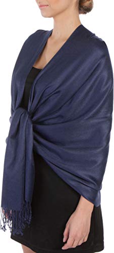 Sakkas Large Weiche seidige Pashmina Schal Wrap Schal Stola in festen Farben - MidNight von Sakkas