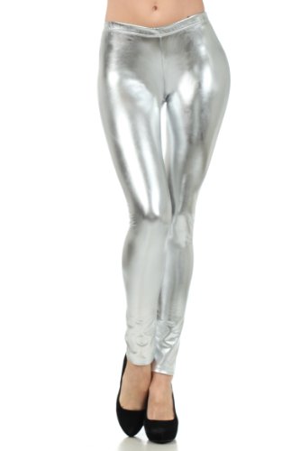 Sakkas Liquid111 Footless Flüssigkeit Wet Look Shiny Metallic Stretch Leggings - Silber/Small von Sakkas