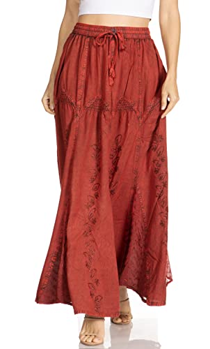 Sakkas Olivia Damen Maxi böhmischen Zigeuner Langen Rock mit elastischer Taille und Spitze - Rot - OS von Sakkas