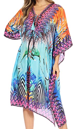 Sakkas P2 - Kristy Long Tall Leichtes Kaftan Kleid/Cover mit V-Ausschnitt Juwelen - 17112-TurquoisePurpleMulti - OS von Sakkas