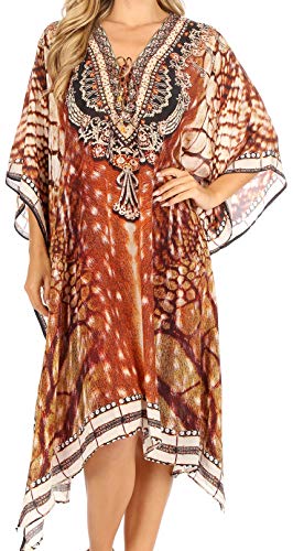 Sakkas P2 - Kristy Long Tall - Leichtes Kaftan-Kleid/Vertuschung mit Juwelen mit V-Ausschnitt - sbr123-brown - OS von Sakkas