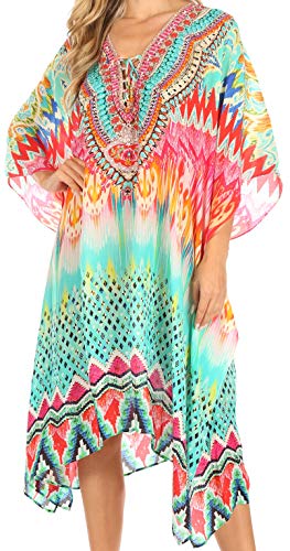 Sakkas P2 - Kristy Long Tall - Leichtes Kaftan-Kleid/Vertuschung mit Juwelen mit V-Ausschnitt - trm231-multi - OS von Sakkas