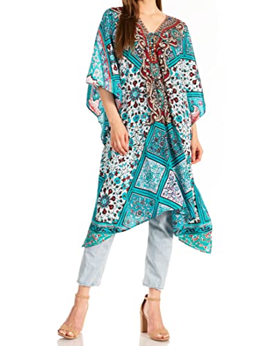 Sakkas P2 - Kristy Long Tall - Leichtes Kaftan-Kleid/Vertuschung mit Juwelen mit V-Ausschnitt - tw222-white - OS von Sakkas