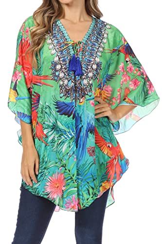 Sakkas P22 - Balloon Top Tallulah Wide Circle Bluse Poncho Top mit Bindekragen mit Perle - 461 - OS von Sakkas