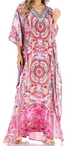 Sakkas P39 - Anahi Flowy Design Langes Kaftan-Kleid mit V-Ausschnitt/Strass mit Strass - ORPI272-Pink - OS von Sakkas