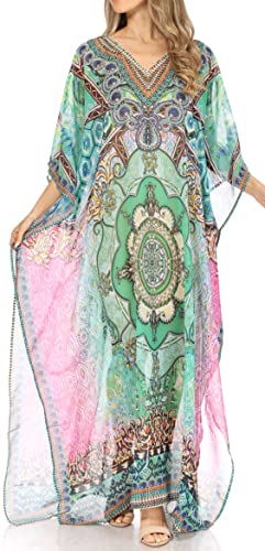 Sakkas P4 - LongKaftan Wilder Printed Design - Langes, halbtransparentes Kaftan-Kleid/Vertuschung - WM202-multi - OS von Sakkas