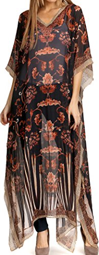 Sakkas P4 - LongKaftan Wilder Printed Design Long Semi Sheer Kaftan Kleid/Vertuschung - 1711-Black/Brown - OS von Sakkas