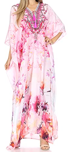 Sakkas P5 - LongKaftan Georgettina - Leichtes bedrucktes langes Kaftan-Kleid/Cover Up - LM215-Multi -OS von Sakkas