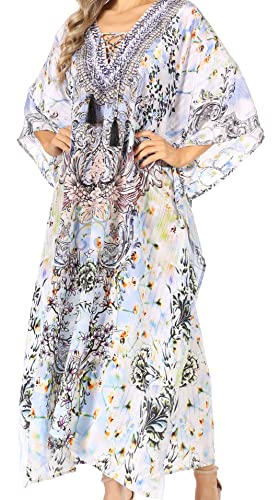 Sakkas P5 - LongKaftan Georgettina Ligthweight Bedrucktes Long Caftan Kleid/Cover Up - ORW234-White -OS von Sakkas