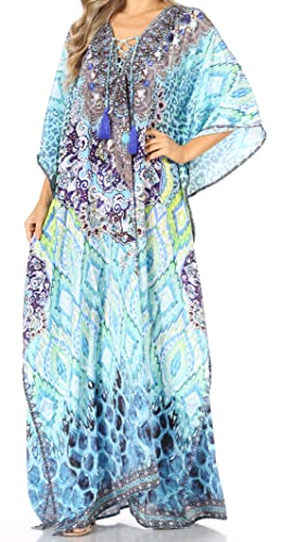 Sakkas P5 - LongKaftan Georgettina Ligthweight Bedrucktes Long Caftan Kleid/Cover Up - TRG225-Green -OS von Sakkas