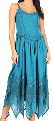 Sakkas Rayon Besticktes Stonewashed Verstellbare Spaghettiträger Langes Kleid - Türkis - L/XL von Sakkas