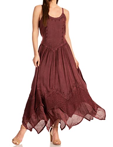 Sakkas Rayon Besticktes Stonewashed verstellbares Spaghettiträger-langes Kleid - Schokolade - 1X/2X von Sakkas