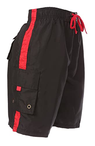 Sakkas S8113B Mens Solid Color mit Kontraststreifen Skate Surf Board Short/Swim Trunks - Schwarz/Rot / 4X-Large von Sakkas