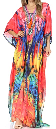 Sakkas SS1680 KF5091LAT - LongKaftan Georgettina Ligthweight gedruckt Lange Kaftan Kleid/Vertuschung - Rosa/Blau -OS von Sakkas