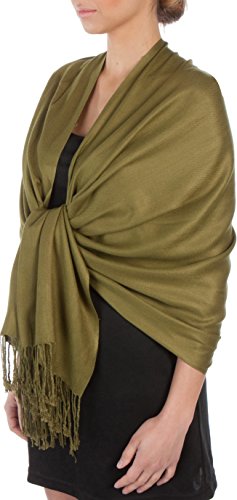 Sakkas Seidig Weich Pashmina Fühlen Schal/Stola - Olive Green von Sakkas