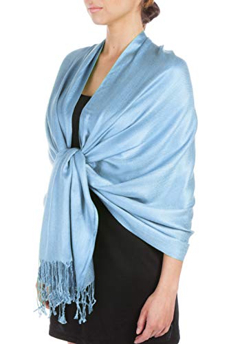 Sakkas Silky Feste weiche Pashmina Schal Wrap Stola - Baby Blue von Sakkas