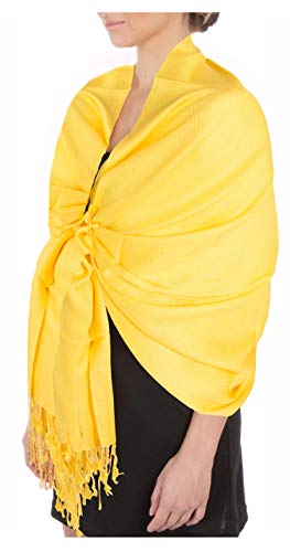Sakkas Silky Feste weiche Pashmina Schal Wrap Stole - Bright Yellow von Sakkas