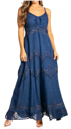Sakkas Stonewashed Rayon Besticktes langes Kleid mit verstellbaren Spaghettiträgern - Marine - 1X/2X Sakkas Stonewashed Rayon Besticktes langes Kleid mit verstellbaren Spaghettiträgern - Marine - 1X/2X von Sakkas