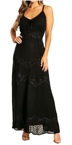 Sakkas Stonewashed Rayon Besticktes langes Kleid mit verstellbaren Spaghettiträgern - Schwarz - 1X/2X Sakkas Stonewashed Rayon Besticktes langes Kleid mit verstellbaren Spaghettiträgern - Schwarz - 1X/2X von Sakkas