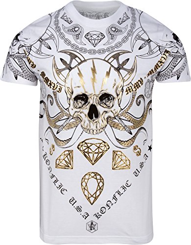 Sakkas T802 - Aksel Herren Essential Kurzarm T-Shirt aus Baumwolle Diamond Skull & Tentacles - Weiß - S von Sakkas