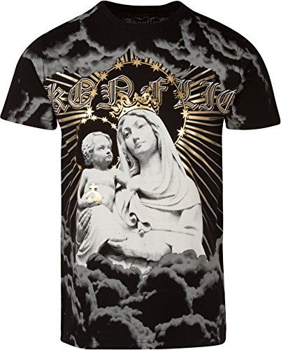 Sakkas T809 - Liam Herren Alltag Kurzarm Baumwolle Geprägte T-Shirt Virgin & Baby Jesus - Schwarz - L von Sakkas