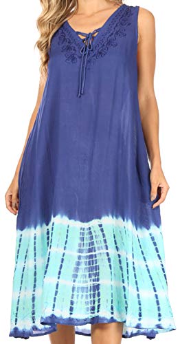 Sakkas TD42 - Ilaria Damen Midi ärmelloses Casual Loose Flare Print Kleid Kaftan Tasche - TD42-802-NavyMint - OS Sakkas TD42 - Ilaria Damen Midi ärmelloses Casual Loose Flare Print Kleid Kaftan Tasche - TD42-802-NavyMint - OS von Sakkas