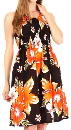 Sakkas TH2094 - Murni Damen Kleid mit lässigem Sommercocktail und elastischem, dehnbarem Blumendruck - B-Orange - OS von Sakkas