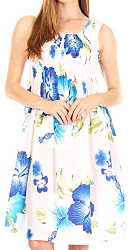 Sakkas TH2094 - Murni Damen Kleid mit lässigem Sommercocktail und elastischem, dehnbarem Blumendruck - W-Blau - OS von Sakkas
