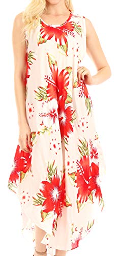 Sakkas TH2501 - ABA Frauen Casual Sommer Blumendruck ärmellose lose Kleid Vertuschung - W-Red - OS von Sakkas