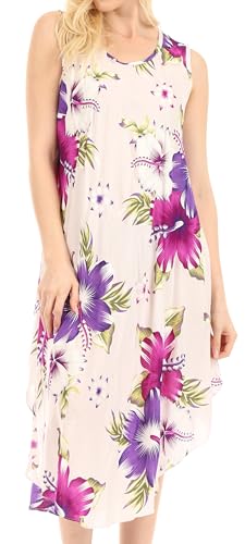 Sakkas TH2502 - Clara Frauen Casual Sommer ärmelloses Sommerkleid Lose Blumendruck Kleid - W-Lila - OS von Sakkas