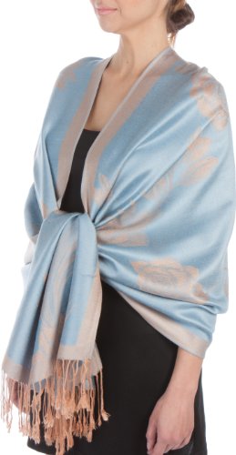 Sakkas Two Tone Rose Pashmina Schal/Stola/Wrap - Pulver Blau/Beige von Sakkas